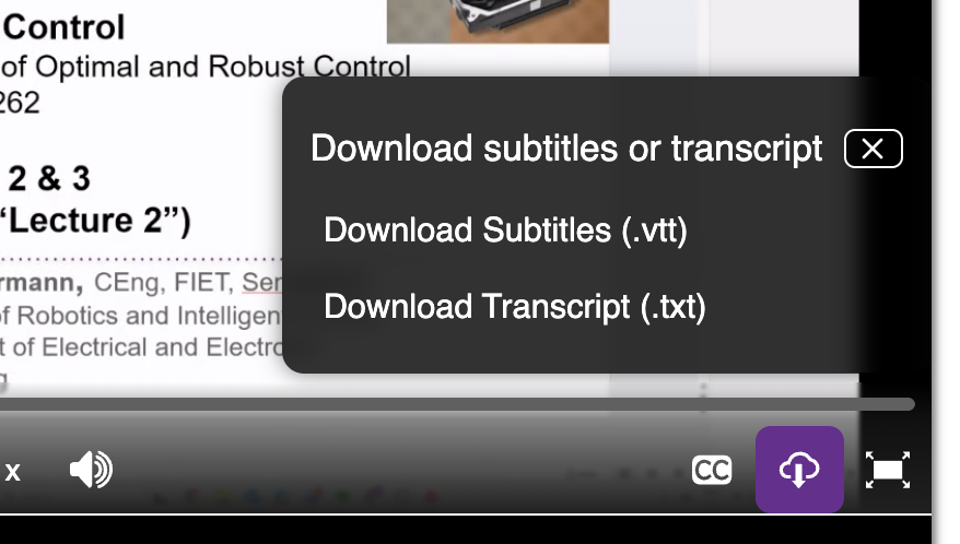 download subtitle and transcription buttons